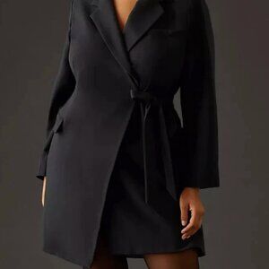 Tie-Waist Blazer Mini Dress size 14,  Black, NWT, By Anthropologie,